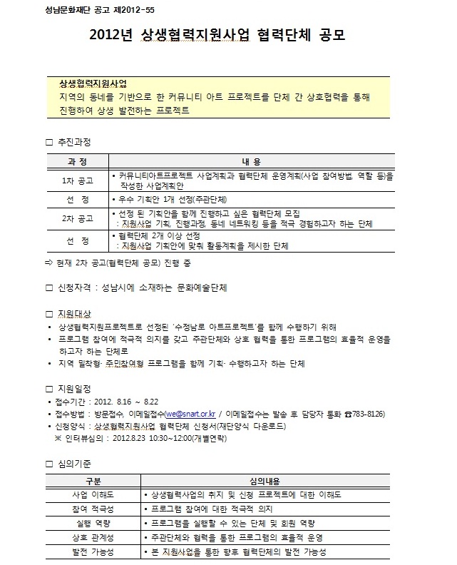 2012년 상생협력지원사업 협력단체 공모 
